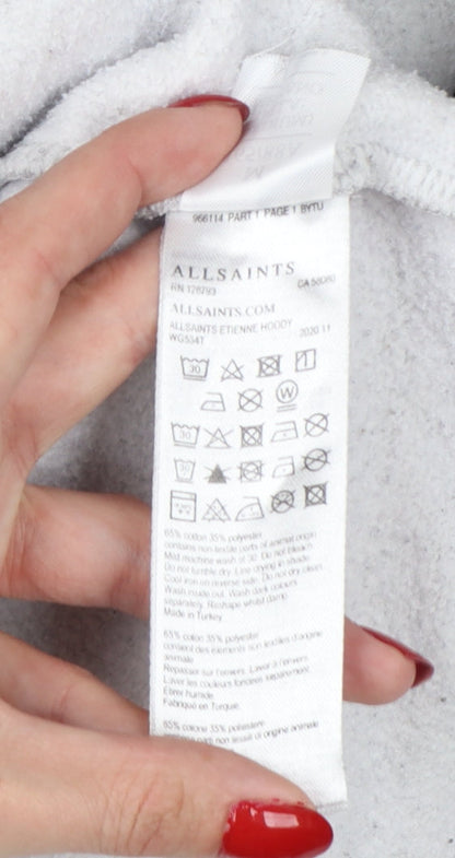 AllSaints Women’s Grey Medium Logo Pullover Hoodie Cotton Blend