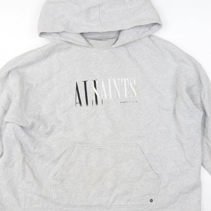 AllSaints Women’s Grey Medium Logo Pullover Hoodie Cotton Blend
