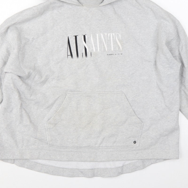 AllSaints Women’s Grey Medium Logo Pullover Hoodie Cotton Blend