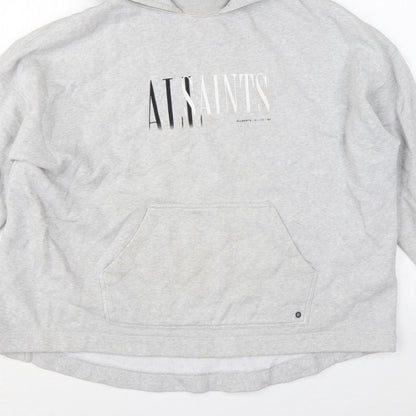 AllSaints Women’s Grey Medium Logo Pullover Hoodie Cotton Blend
