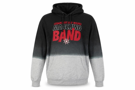 Front view of Fan Cloth Men Black Grey L Pullover Hoodie Cedar Crest Marching Band