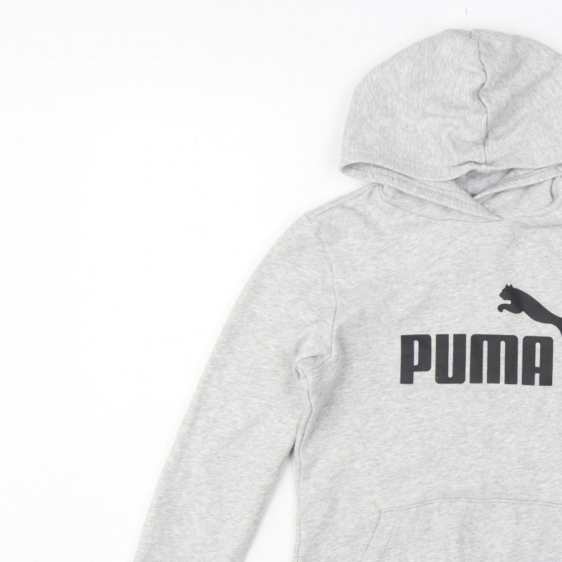 Puma Boys Grey Logo Pullover Hoodie 13-14 Years Hooded Sports Sweatshirt