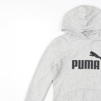 Puma Boys Grey Logo Pullover Hoodie 13-14 Years Hooded Sports Sweatshirt