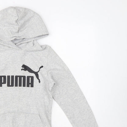 Puma Boys Grey Logo Pullover Hoodie 13-14 Years Hooded Sports Sweatshirt