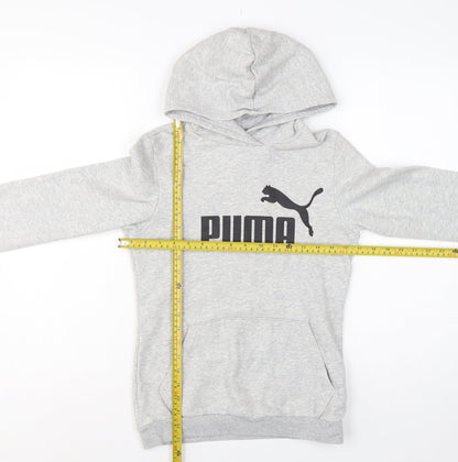 Puma Boys Grey Logo Pullover Hoodie 13-14 Years Hooded Sports Sweatshirt