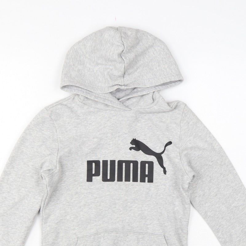 Puma Boys Grey Logo Pullover Hoodie 13-14 Years Hooded Sports Sweatshirt