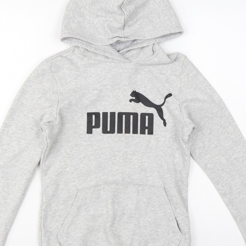 Puma Boys Grey Logo Pullover Hoodie 13-14 Years Hooded Sports Sweatshirt