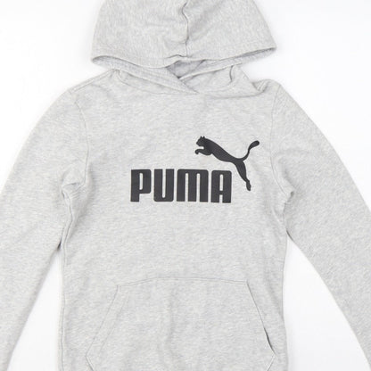 Puma Boys Grey Logo Pullover Hoodie 13-14 Years Hooded Sports Sweatshirt