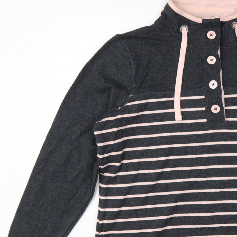 BHS Women’s Grey Pink Striped Button Neck Sweatshirt UK 16