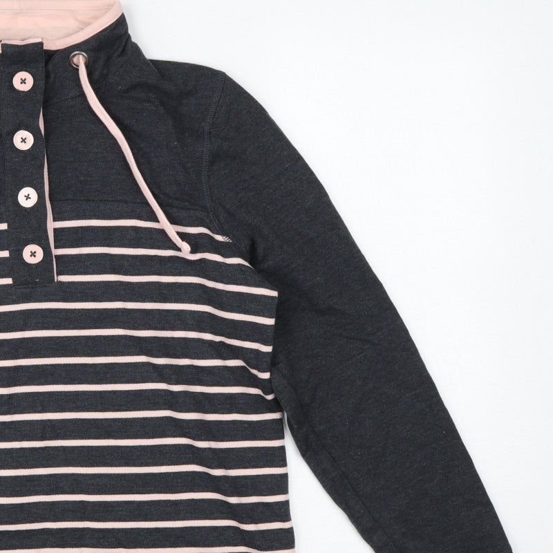 BHS Women’s Grey Pink Striped Button Neck Sweatshirt UK 16