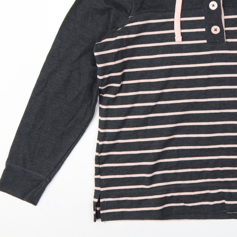 BHS Women’s Grey Pink Striped Button Neck Sweatshirt UK 16