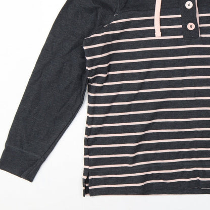 BHS Women’s Grey Pink Striped Button Neck Sweatshirt UK 16