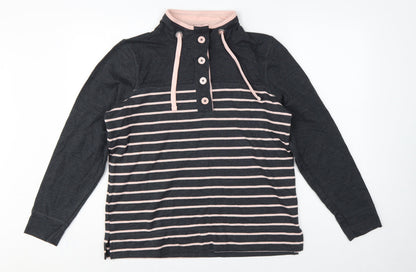 BHS Women’s Grey Pink Striped Button Neck Sweatshirt UK 16