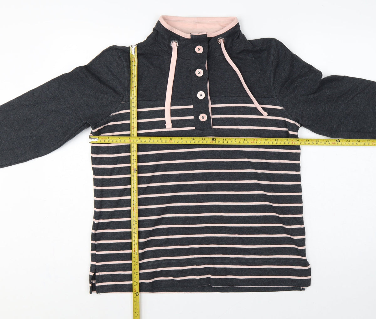 BHS Women’s Grey Pink Striped Button Neck Sweatshirt UK 16