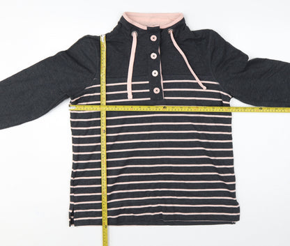 BHS Women’s Grey Pink Striped Button Neck Sweatshirt UK 16