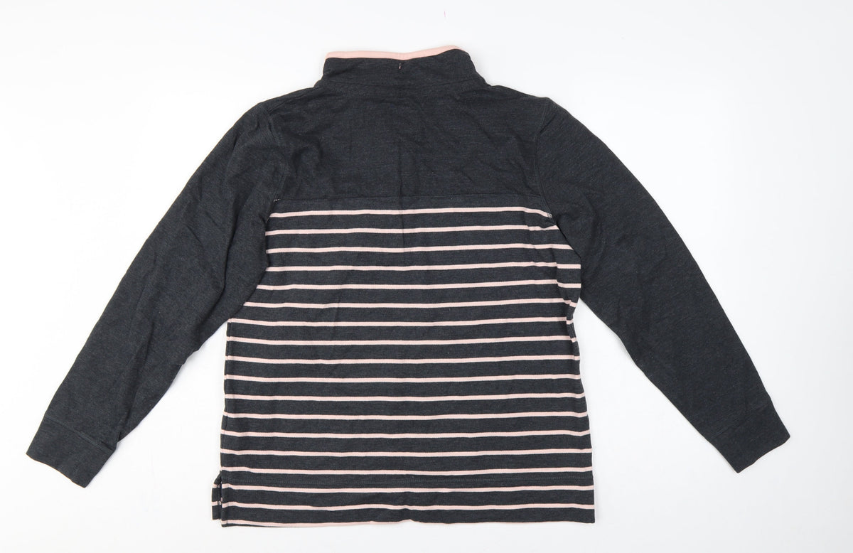 BHS Women’s Grey Pink Striped Button Neck Sweatshirt UK 16