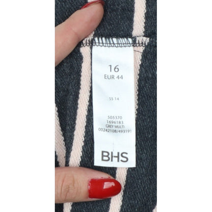 BHS Women’s Grey Pink Striped Button Neck Sweatshirt UK 16