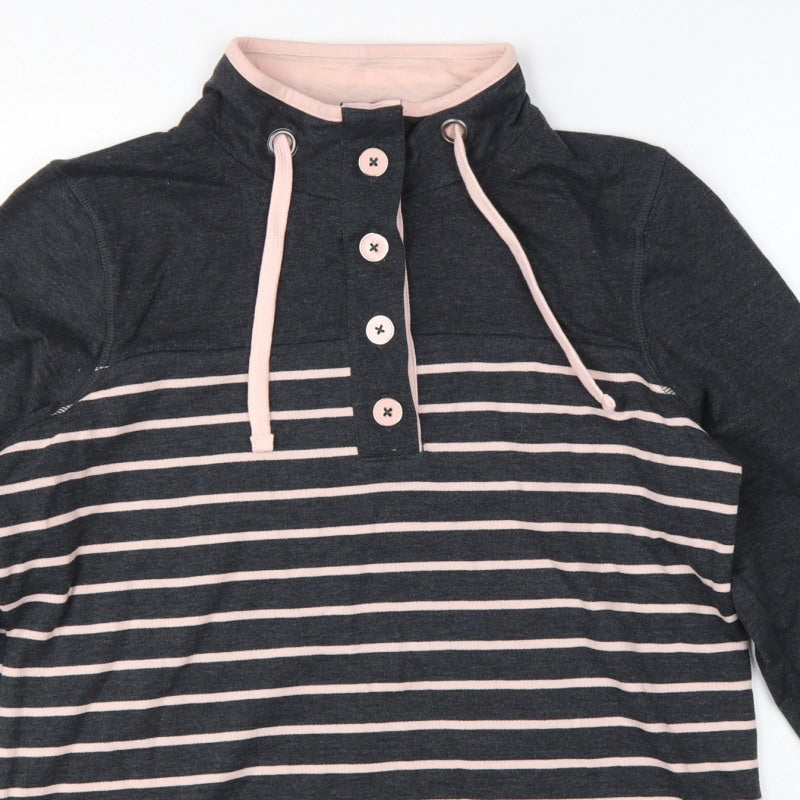BHS Women’s Grey Pink Striped Button Neck Sweatshirt UK 16
