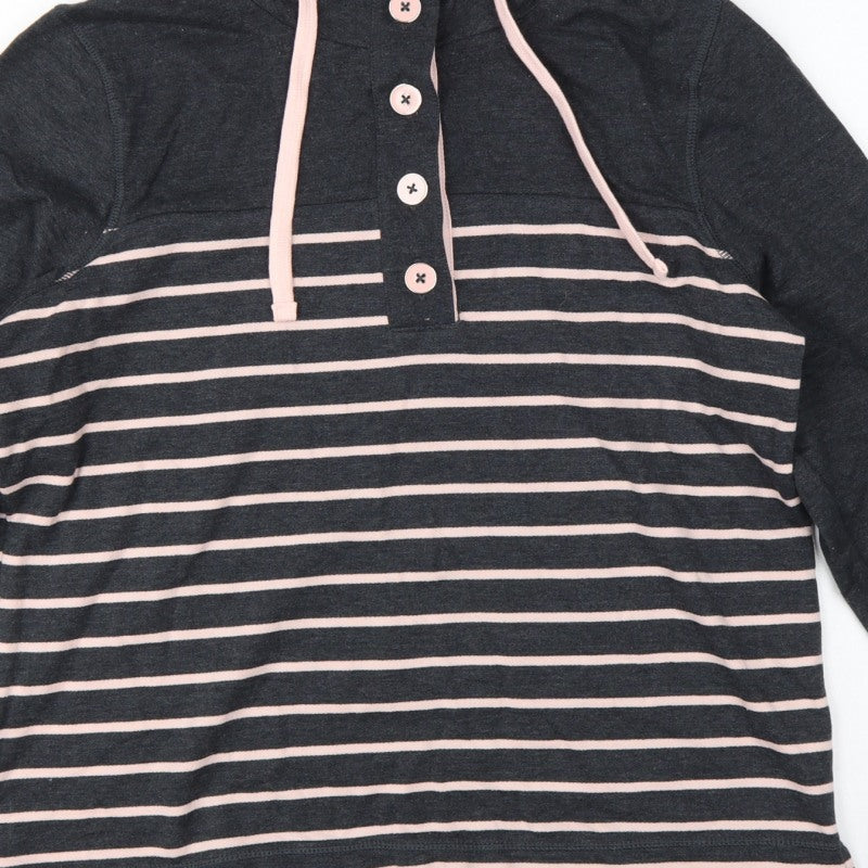 BHS Women’s Grey Pink Striped Button Neck Sweatshirt UK 16