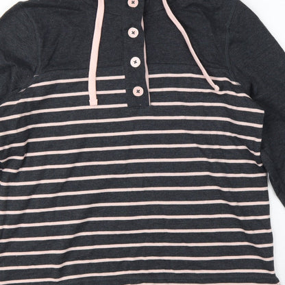 BHS Women’s Grey Pink Striped Button Neck Sweatshirt UK 16