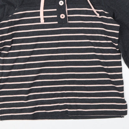 BHS Women’s Grey Pink Striped Button Neck Sweatshirt UK 16