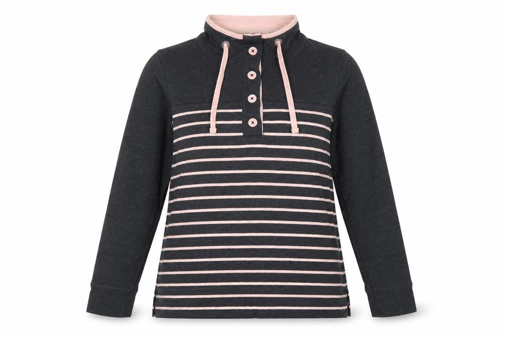 BHS Women’s Grey Pink Striped Button Neck Sweatshirt UK 16