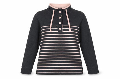 BHS Women’s Grey Pink Striped Button Neck Sweatshirt UK 16