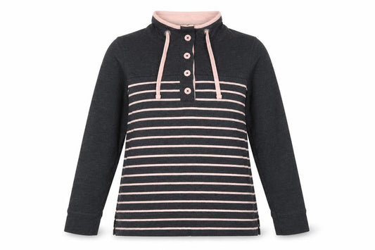 BHS Women’s Grey Pink Striped Button Neck Sweatshirt UK 16
