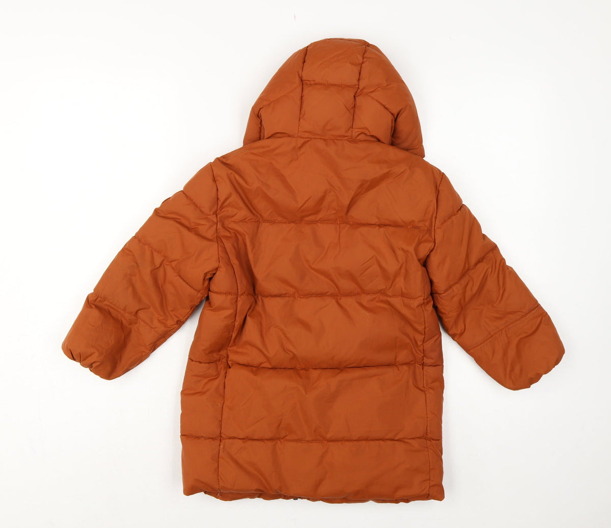 MNG Girls Orange 5-6 Years Hooded Quilted Puffer Coat Zip Pockets