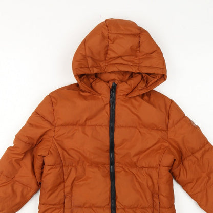 MNG Girls Orange 5-6 Years Hooded Quilted Puffer Coat Zip Pockets