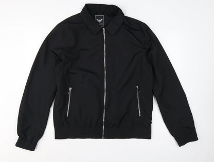 Brave Soul Men’s Black L Bomber Jacket Collared Full Zip