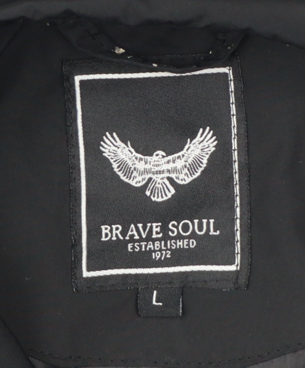 Brave Soul Men’s Black L Bomber Jacket Collared Full Zip