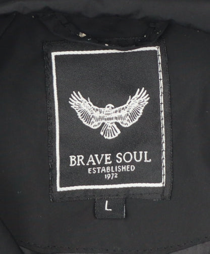 Brave Soul Men’s Black L Bomber Jacket Collared Full Zip