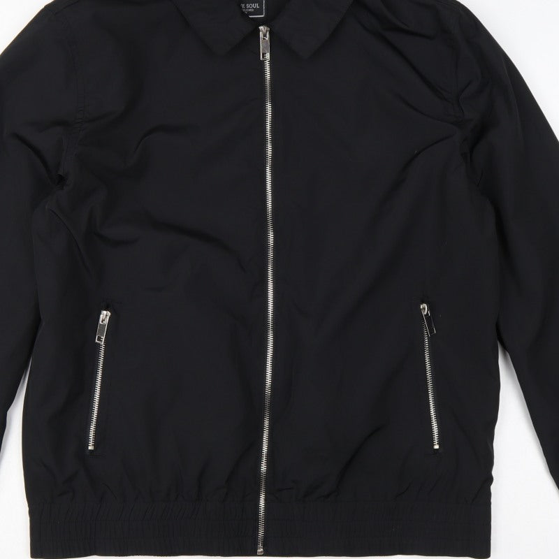 Brave Soul Men’s Black L Bomber Jacket Collared Full Zip