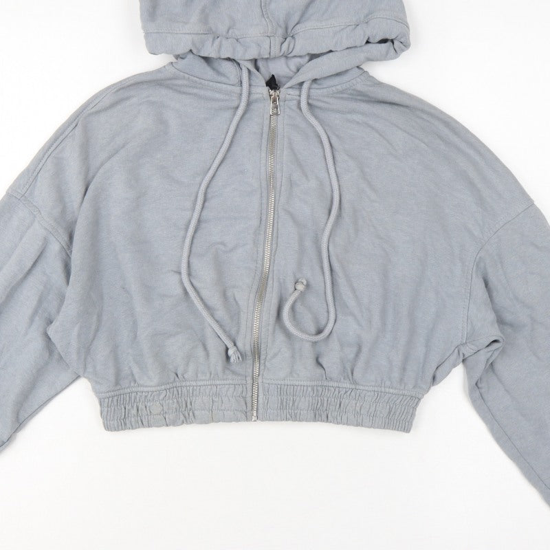 H&M Divided Women Grey M Full Zip Cropped Hooded Hoodie