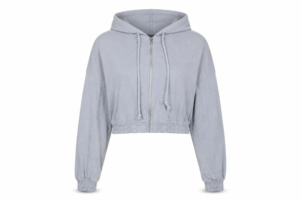 H&M Divided Women Grey M Full Zip Cropped Hooded Hoodie