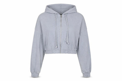 H&M Divided Women Grey M Full Zip Cropped Hooded Hoodie