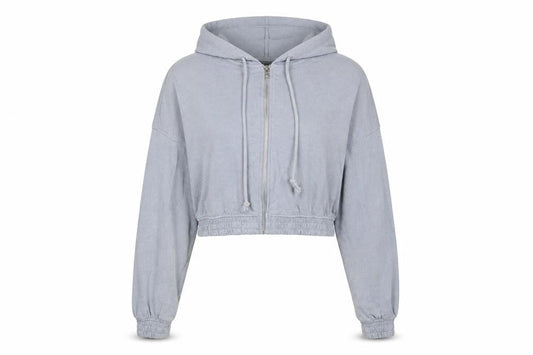 H&M Divided Women Grey M Full Zip Cropped Hooded Hoodie