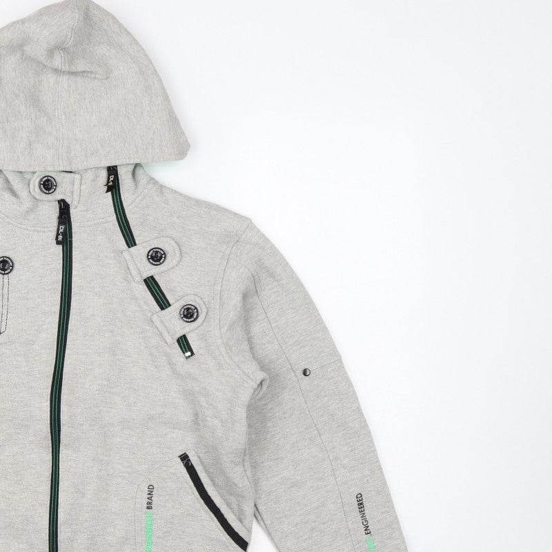 DL-Issue Boys Grey Full Zip Hoodie L Graphic Print Pockets