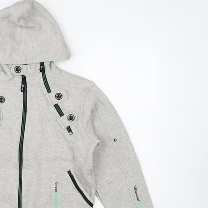 DL-Issue Boys Grey Full Zip Hoodie L Graphic Print Pockets