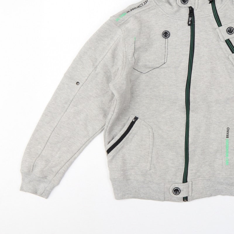 DL-Issue Boys Grey Full Zip Hoodie L Graphic Print Pockets