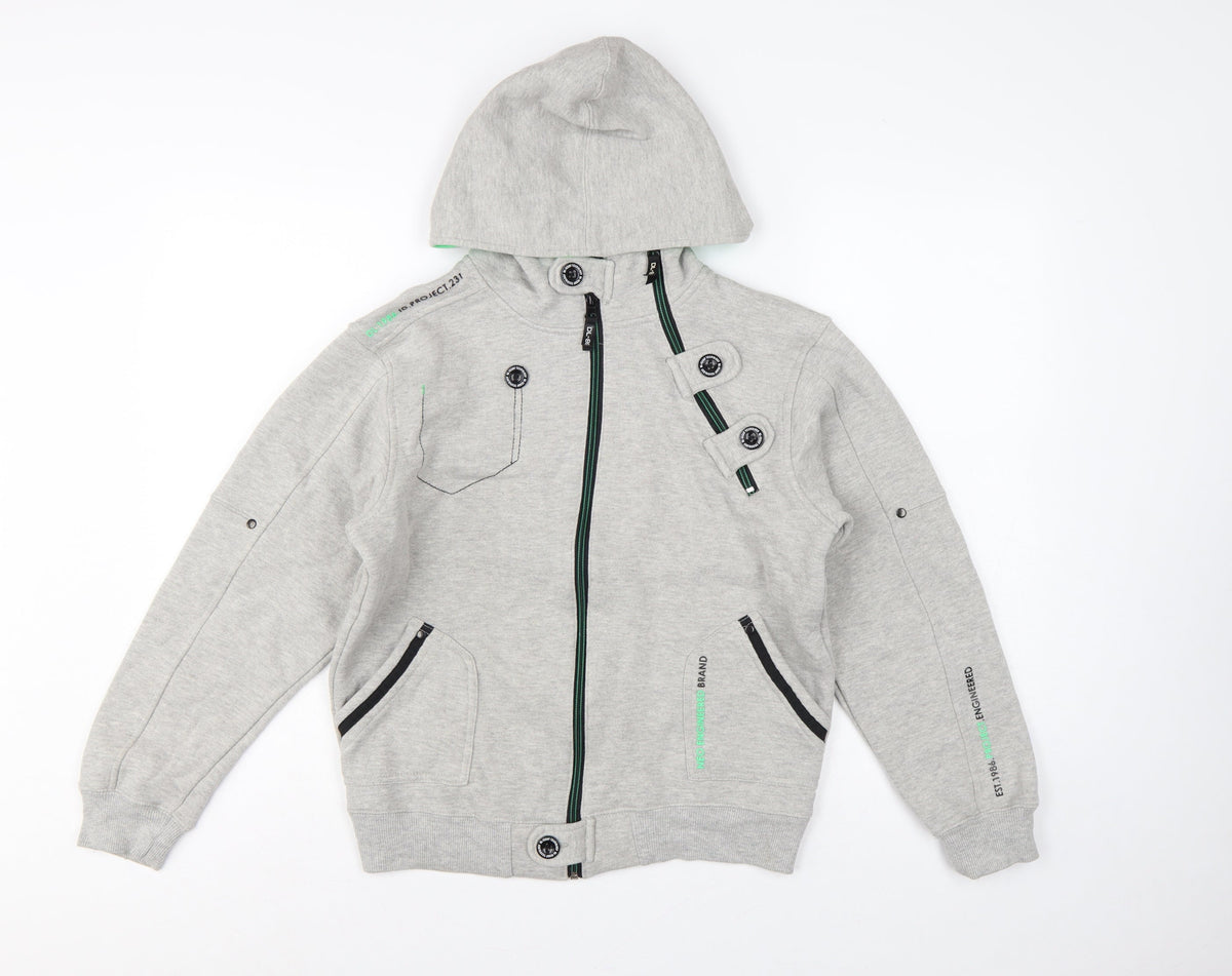 DL-Issue Boys Grey Full Zip Hoodie L Graphic Print Pockets