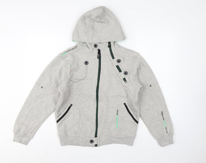 DL-Issue Boys Grey Full Zip Hoodie L Graphic Print Pockets