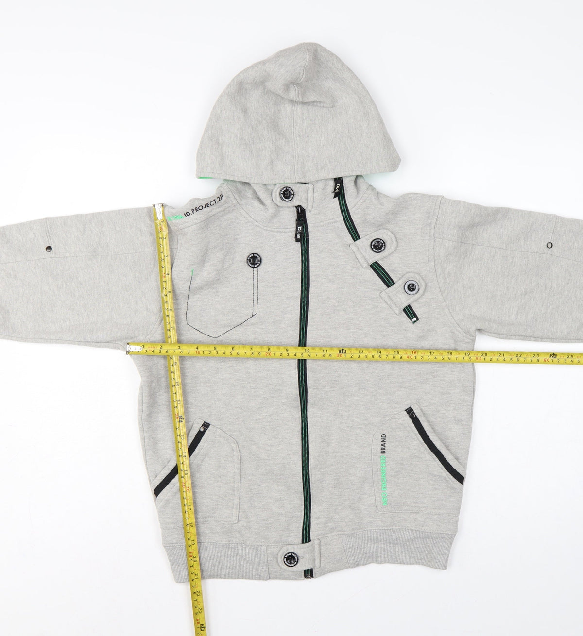 DL-Issue Boys Grey Full Zip Hoodie L Graphic Print Pockets