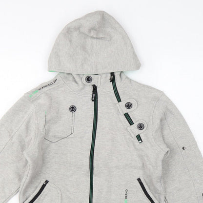 DL-Issue Boys Grey Full Zip Hoodie L Graphic Print Pockets
