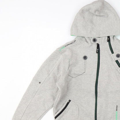 DL-Issue Boys Grey Full Zip Hoodie L Graphic Print Pockets