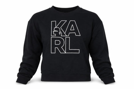 Karl Lagerfeld Women Black M Logo Graphic Cotton Crew Neck Sweatshirt