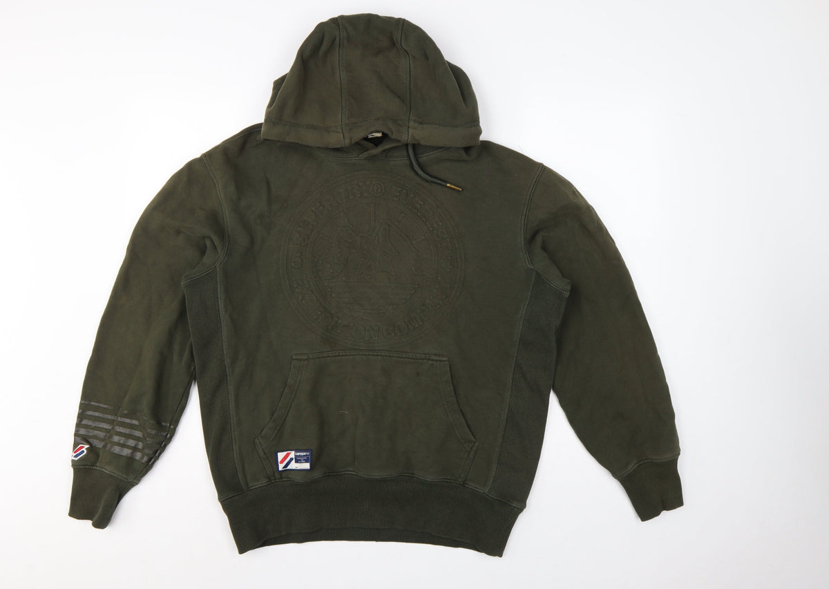 Superdry Men’s Green M Pullover Hoodie Army Logo Graphic Fleece