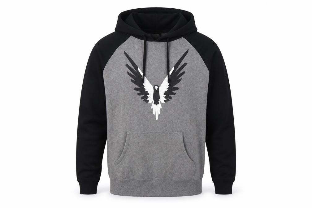 Maverick Logan Paul Men's Grey Black S Eagle Graphic Pullover Hoodie