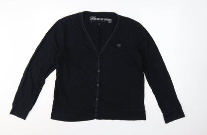 Next Men’s Black L Cotton Button Cardigan V-Neck Logo Sweatshirt